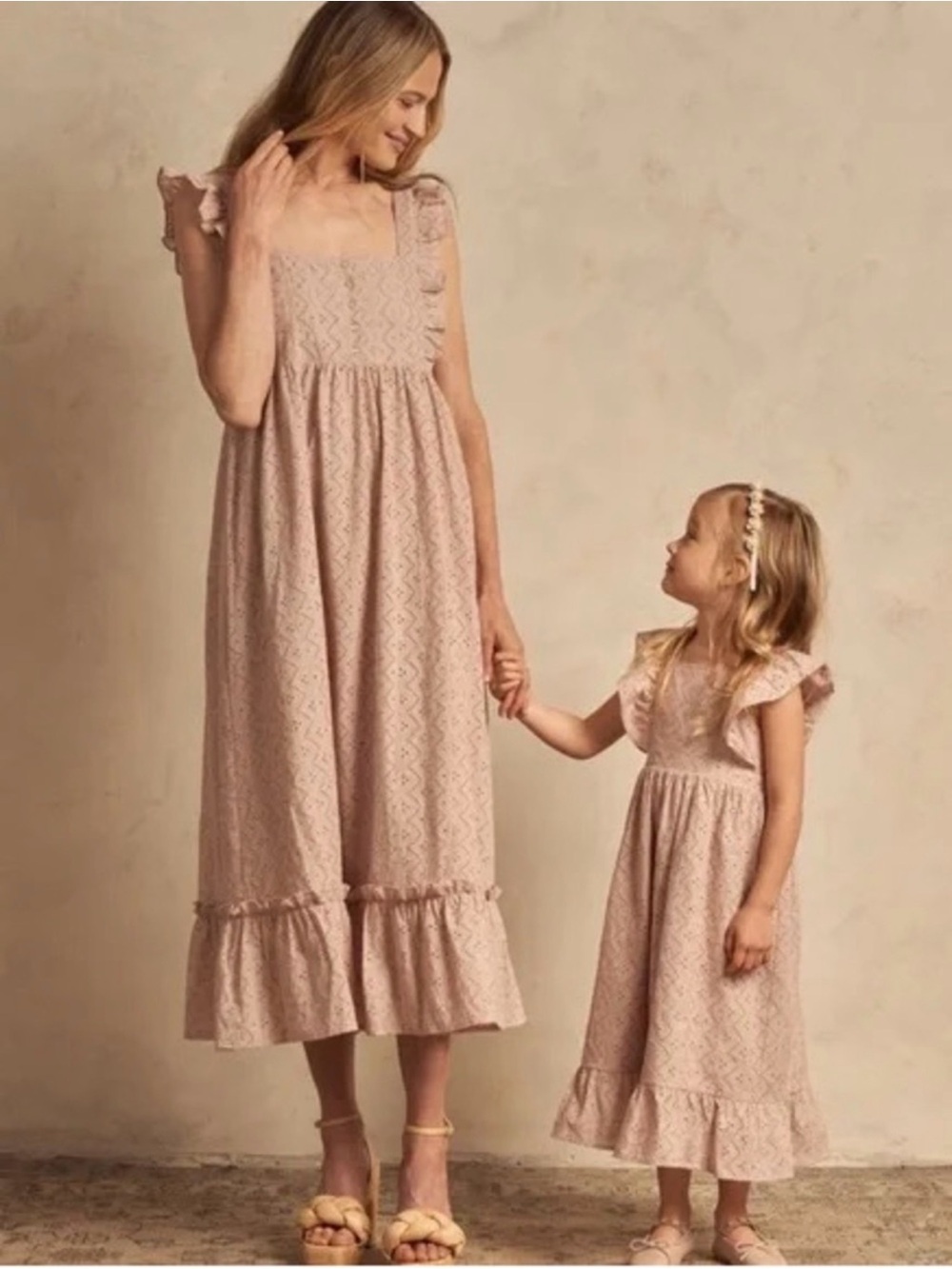 Rylee + Cru Blush Pink Lace Ruffle Midi Dress